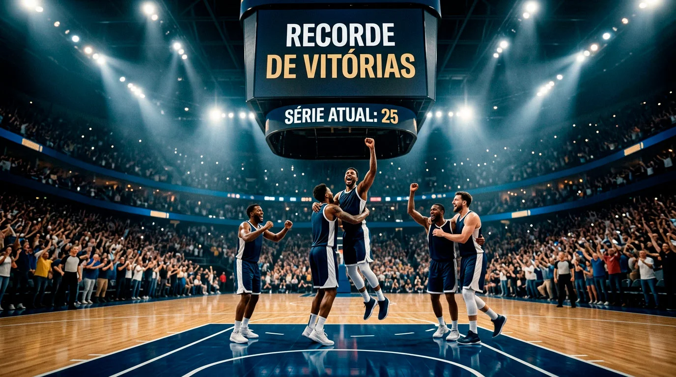 Tabela classificativa NBA com sequência de resultados de equipas e bola de basquetebol